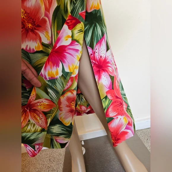 NWT SAG HARBOR Hawaiian Print Wrap Dress with Slit and Collar 16 L - Picture 5 of 7